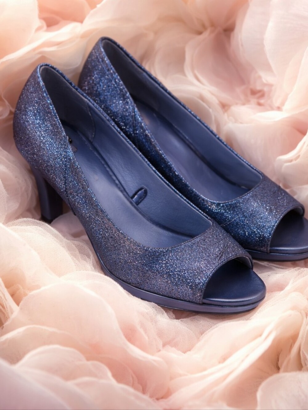 Life Stride Glitter Peep-Toe Heels, Size 8